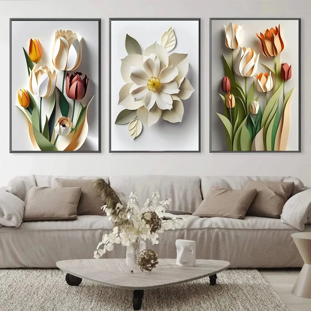 3D Printing Wall - Nordic Simple Aesthetics 3D Flowers Canvas