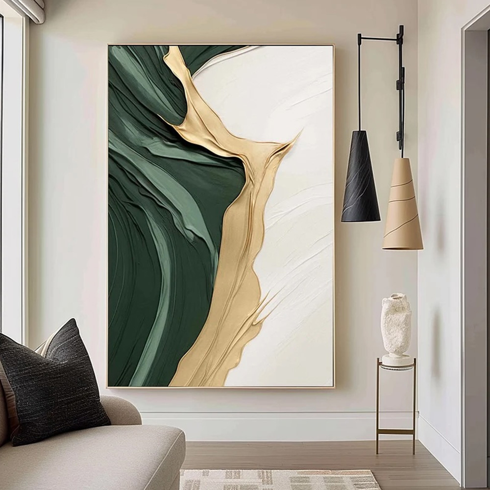 3D Printing Wall - Gold Green Minimalist Abstract Art Canvas