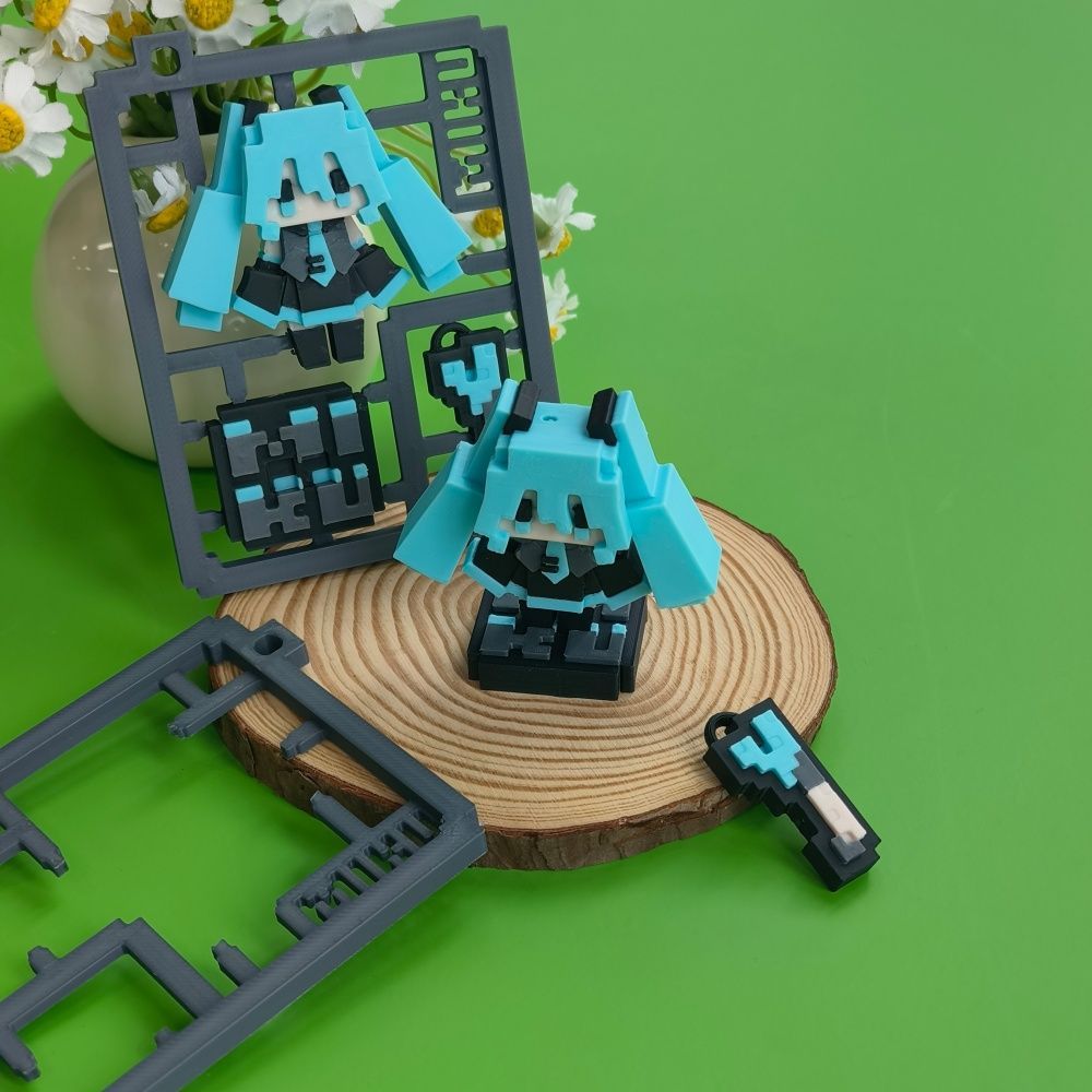 3D Printed Cute Pixel Hatsune  - đánh giá và giá 3D Printing Keychain